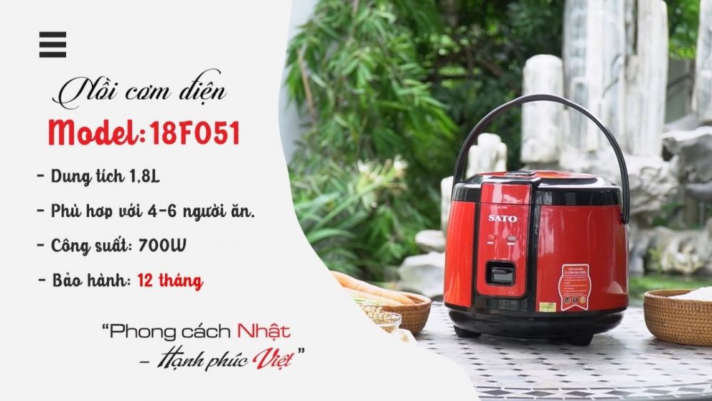 Nồi Cơm Điện SATO 18F051-18F052 Dung tích 1.8L, Hàng chính hãng, Bảo hành 12 tháng, 1 đổi 1 trong 7 ngày