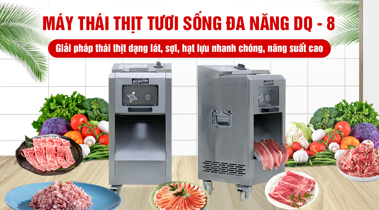 Máy cắt, thái thịt tươi sống công nghiệp NEWSUN DQ – 8 thay được lưỡi dao, năng suất 200Kg/H